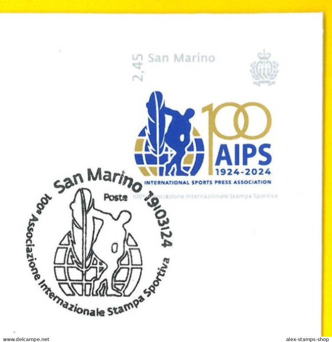 SAN MARINO 2024 FDC Centenario Dell’Associazione Internazionale Stampa Sportiva (AIPS) - FDC - First Day Cover - FDC