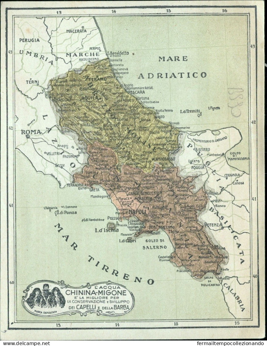 Bs90  Cartina Pubblicitaria L'acqua Chinina Migone Campania Abruzzi - Sonstige & Ohne Zuordnung