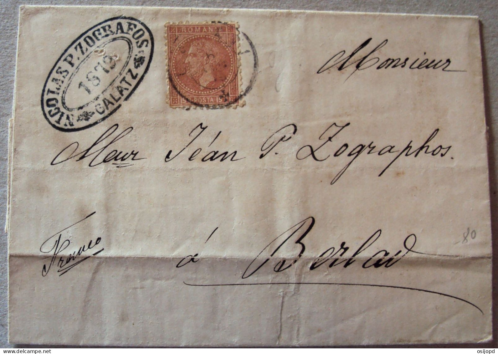 Rumänien, 1879, Brief, Nach Berlad, Zografos - 1858-1880 Moldavië & Prinsdom
