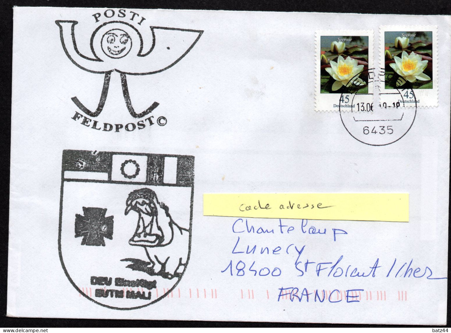 MALI Enveloppe Cover Feldpost From EUTM Koulikoro Oblitération " A 6435 " Pour La France 13 06 2019 - Militaria