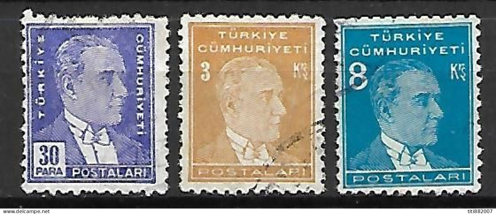 TURQUIE    -   1938 .   Y&T N° 805A - 808A - 812A  Oblitérés - Used Stamps