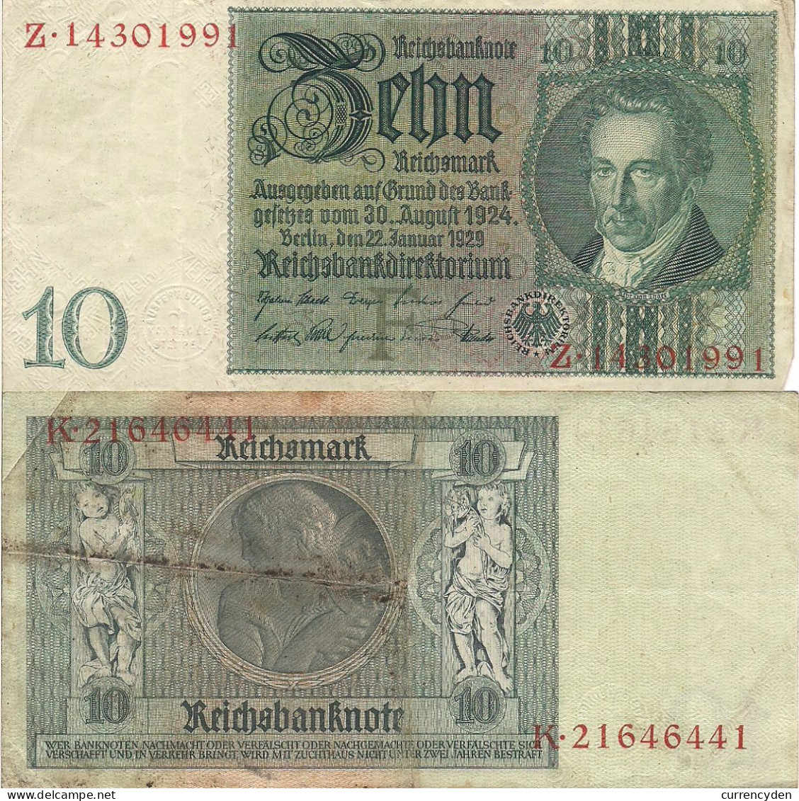 Germany P180, 10 Reichsmark 1929 UNCIRCULATED, Consecutive Numbers - 1 Miljoen Mark