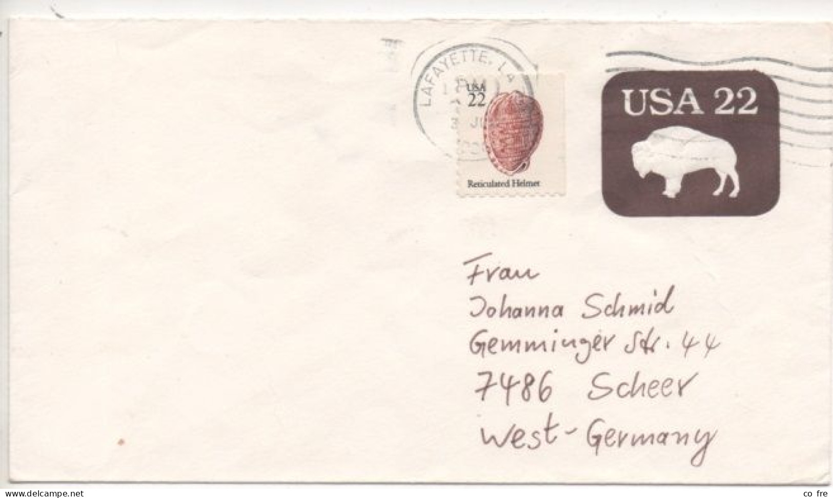 Etats Unis: Entier Postal Avec Complément Pour L'étranger, Oblitéré De LAFAYETTE - 1981-00