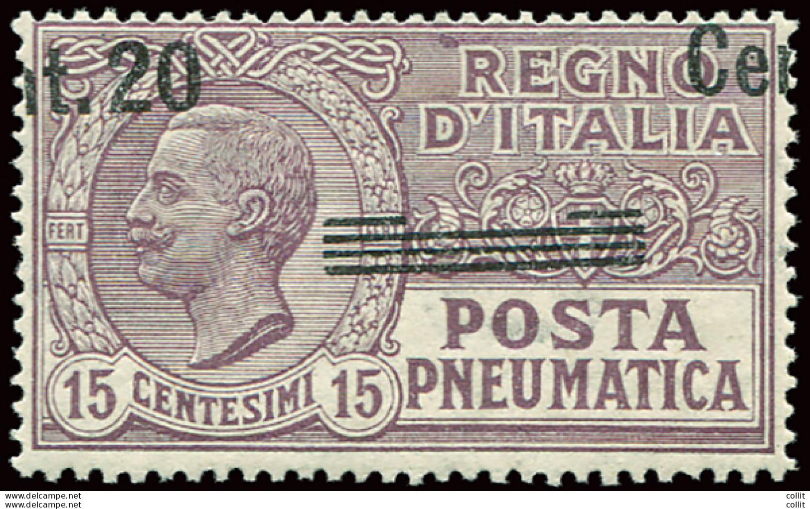 Posta Pneumatica Cent. 20 Su 15 Soprastampa Obliqua Fortemente Spostata In Alto A Sinistra - Mint/hinged