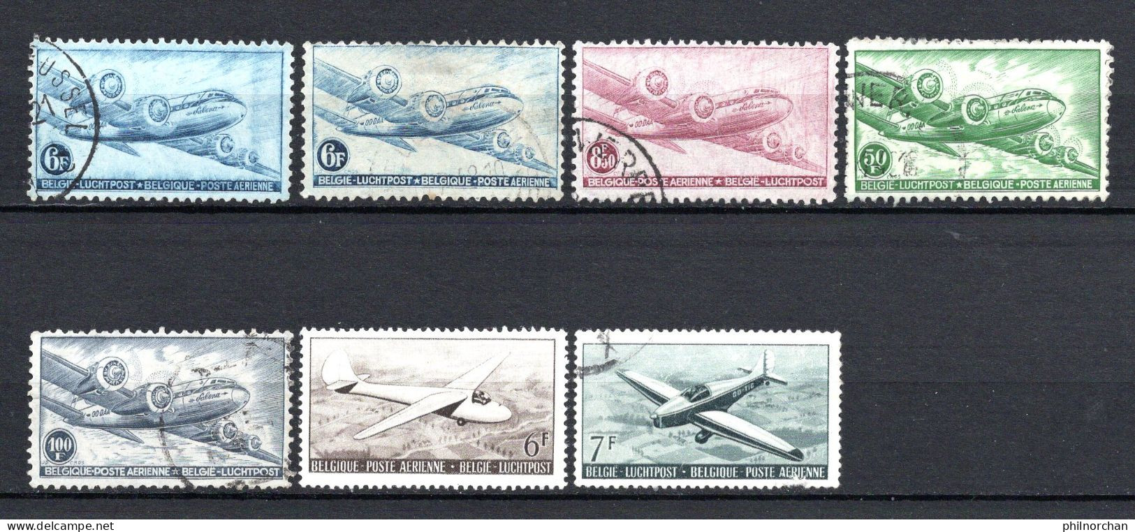 Belgique Poste Aérienne 1946 à 1951 2xN°8, N°9,10,11,28,29    0,50 €    (cote 7,20 €  7 Valeurs) - Gebraucht