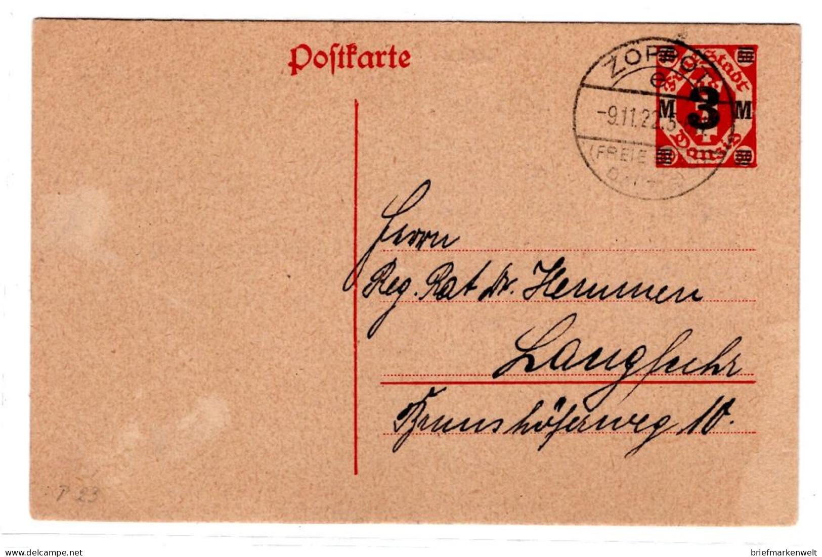 Danzig GA P23 BEDARF Gest. 125EUR (L8599 - Postal  Stationery