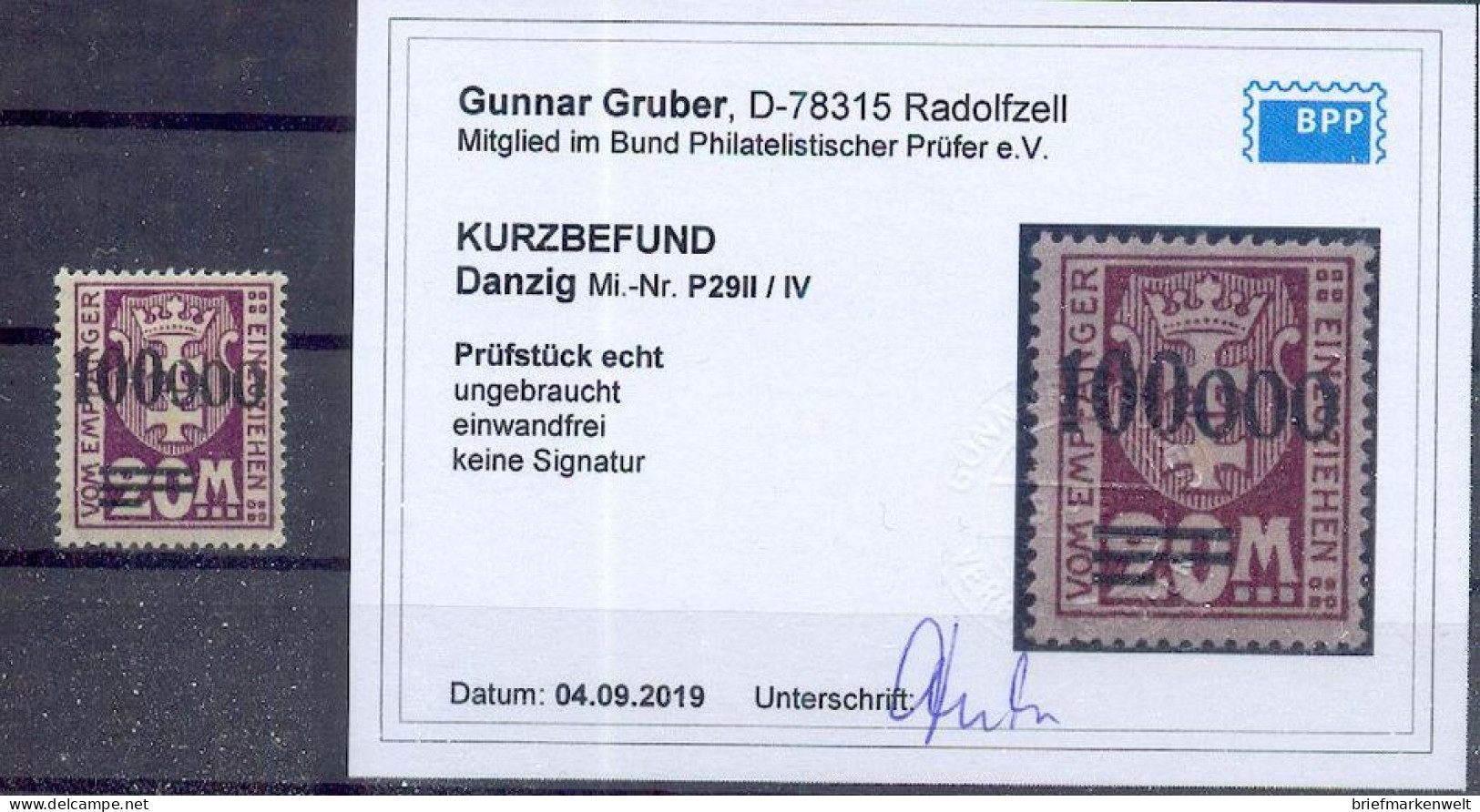 Danzig Porto P29II/IV ABART * MH BPP Befund -,-EUR (12797 - Strafport