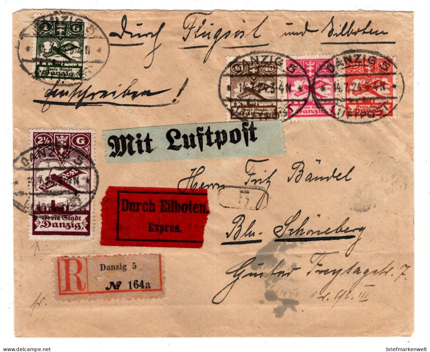 Danzig 206V ABART Auf Brief 450EUR (L8174 - Briefe U. Dokumente