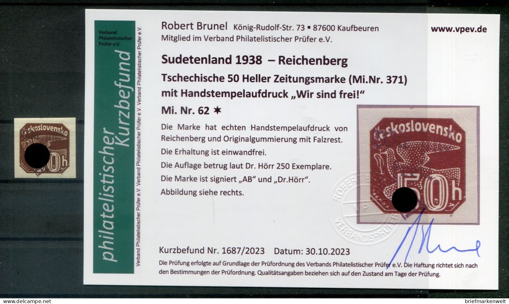 Sudetenland Reichenberg 62 Tadellos * MH+gepr. BEFUND 140EUR (T7984 - Sudetenland