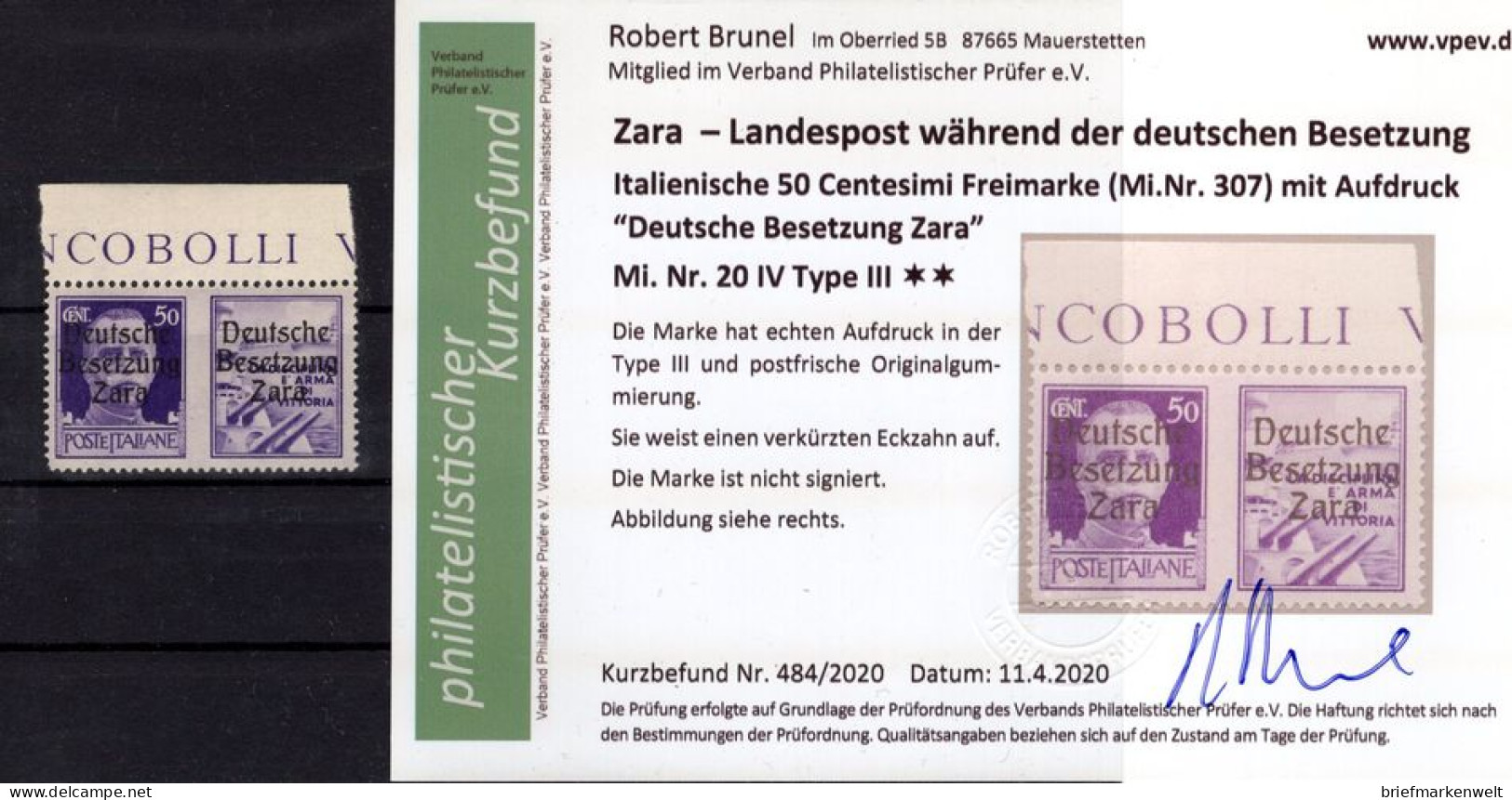 Zara 20IV-III Tadellos ** MNH POSTFRISCH+gepr. Befund 400EUR (K8923 - Occ. Allemande: Zara