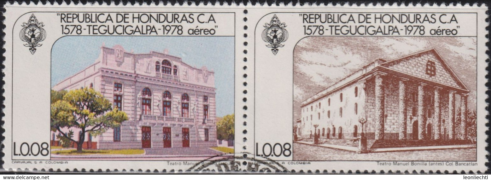 1978 Honduras AEREO ° Mi:HN 922-923, Sn:HN C649a, Yt:HN PA609-610, Sg:HN 943-944, Manuel Bonilla Theater 19th Cent. - Honduras