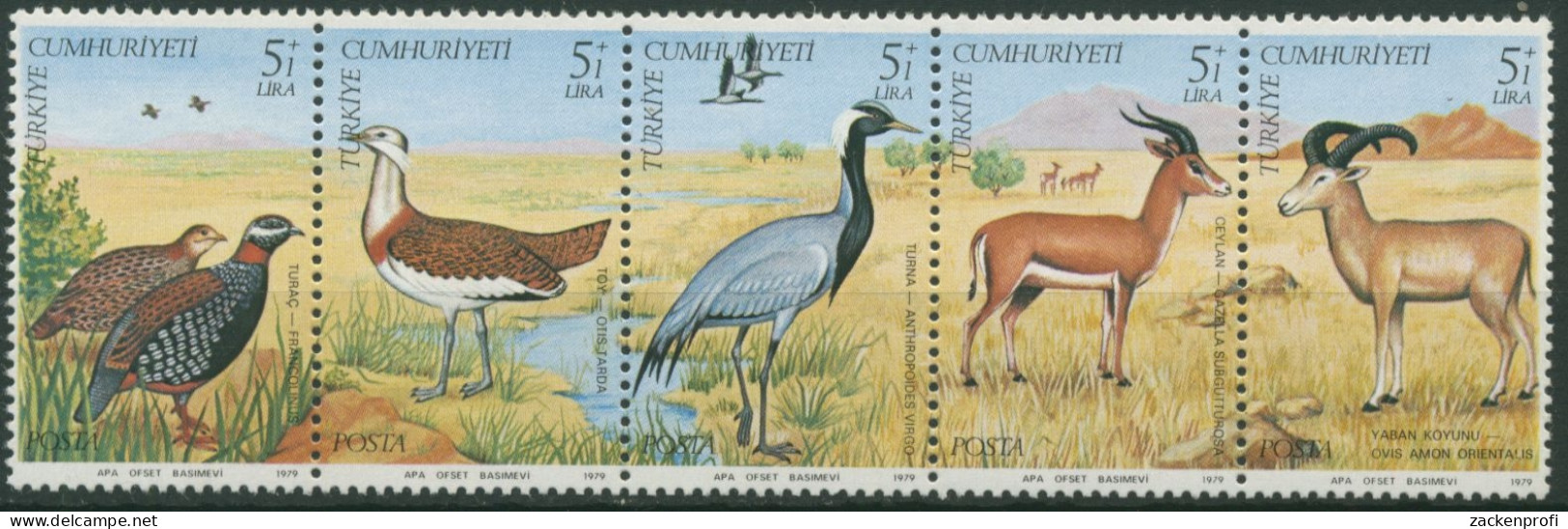 Türkei 1979 Europ. Naturschutzjahr: Gazelle Vögel 2501/05 ZD Postfrisch (C31000) - Unused Stamps