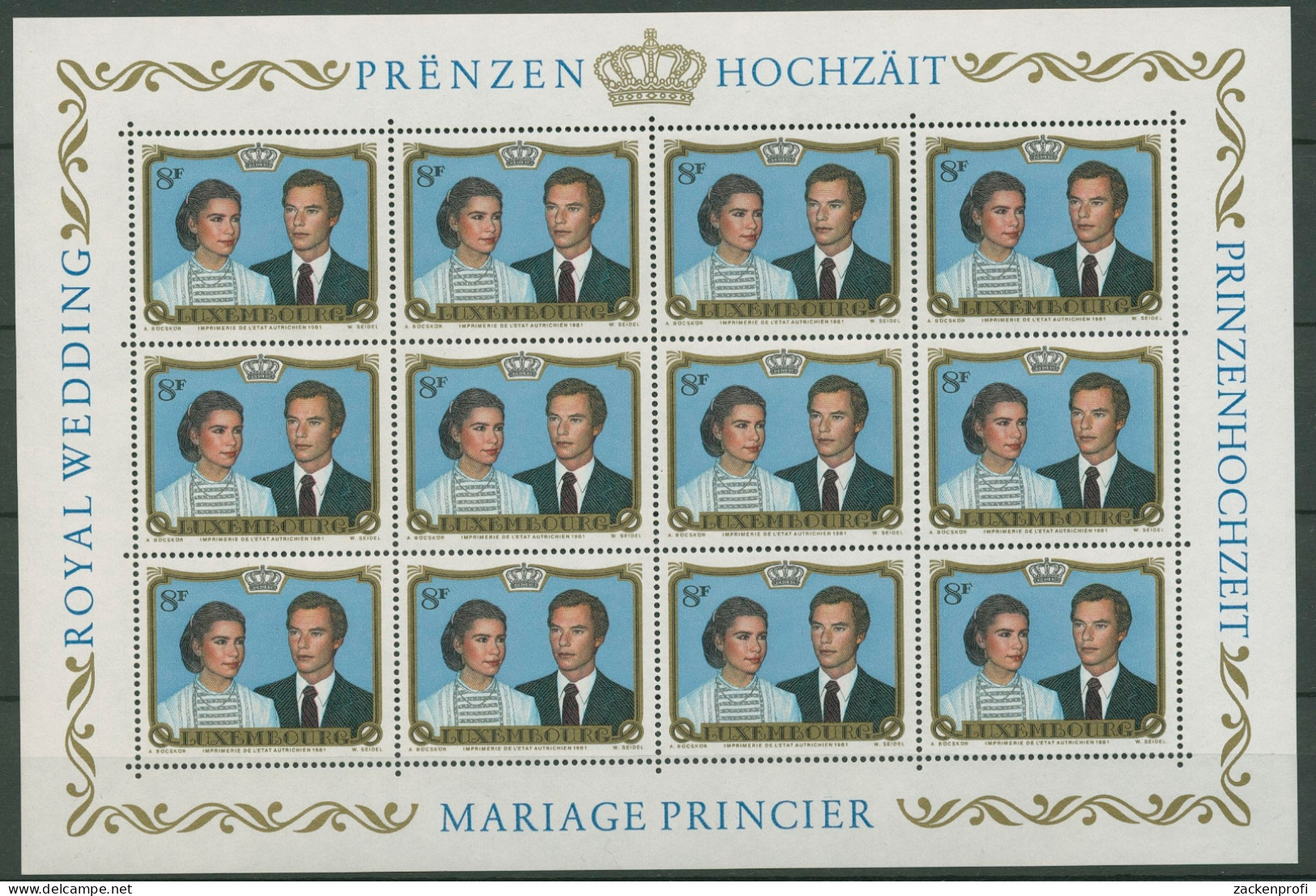 Luxemburg 1981 Hochzeit Von Erbgroßherzog Henri 1036 Bogen Postfrisch (C90021) - Blocks & Sheetlets & Panes