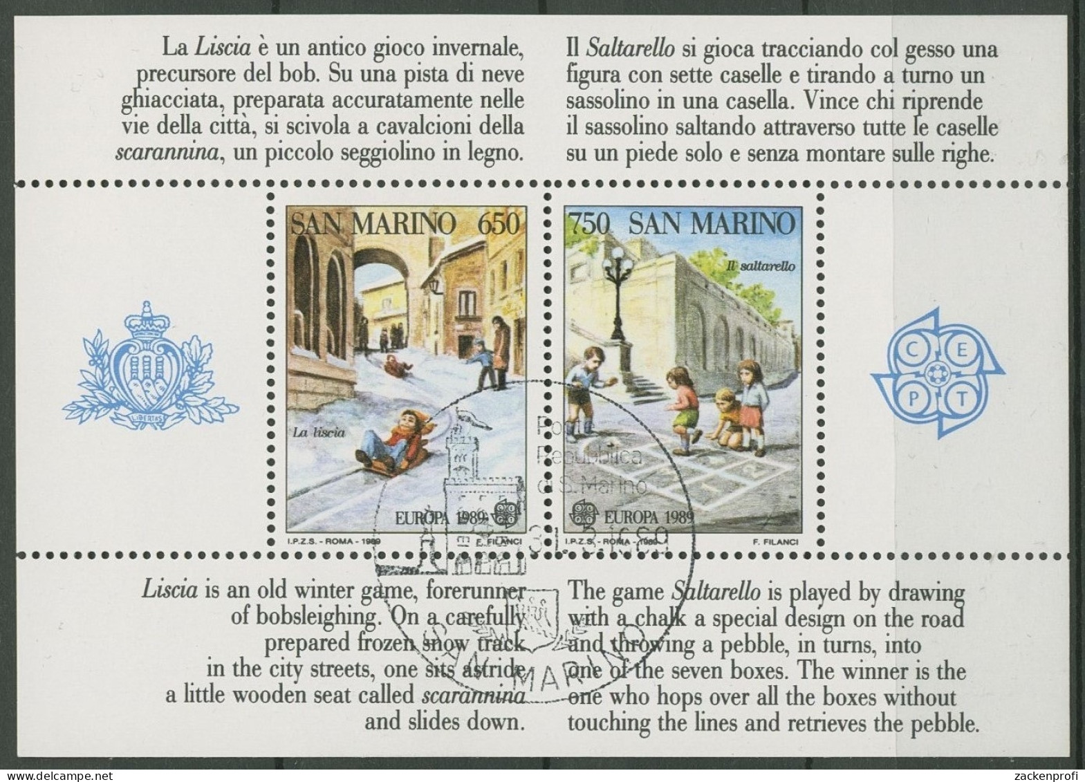 San Marino 1989 Europa CEPT Kinderspiele Block 12 Gestempelt (C90437) - Blocs-feuillets