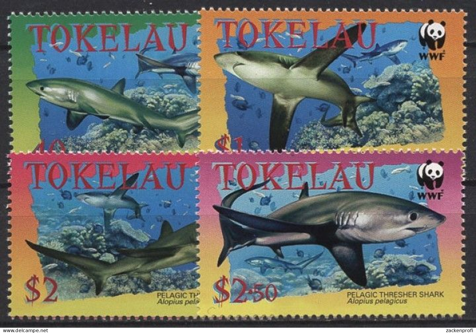 Tokelau 2002 WWF Naturschutz Fische Fuchshai 322/25 Postfrisch - Tokelau