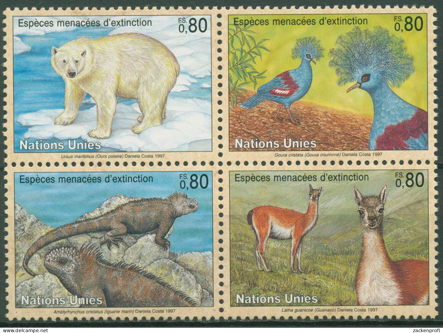 UNO Genf 1997 Gefährdete Tiere Eisbär Taube Echse Lama 305/08 ZD Postfrisch - Neufs