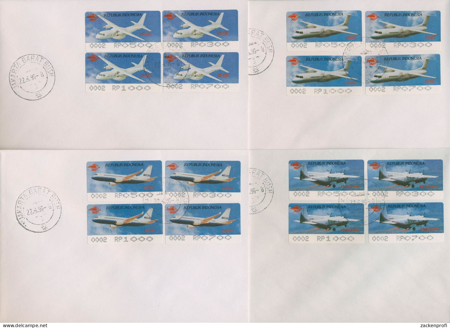 Indonesien 1996 AIR SHOW Automat 2 Satz 300/500/700/1000 ATM 3/6.2e FDC (X80255) - Indonesia