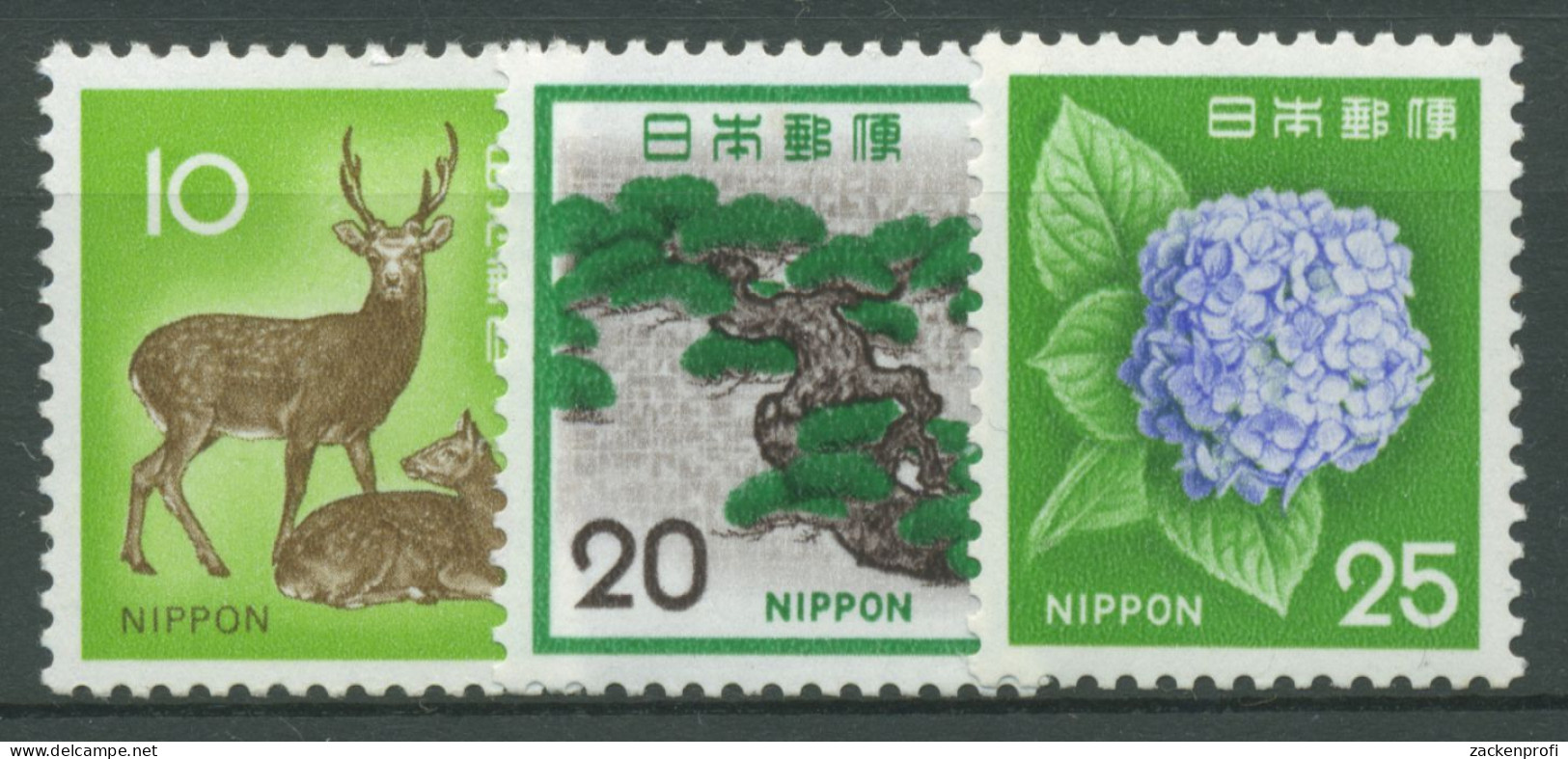 Japan 1972 Kulturerbe Japanhirsch, Bergkiefer, Hortensie 1135/37 Postfrisch - Unused Stamps