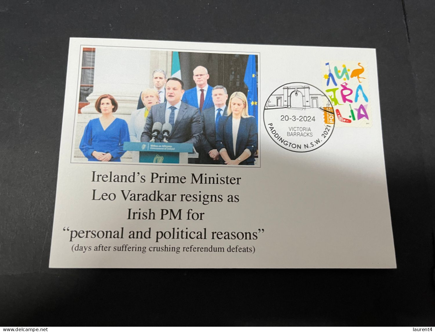 22-3-2024 (3 Y 42) Ireland Prime Miniter Leo Varadkar Resigns After 7 Years In Office - Cartas & Documentos