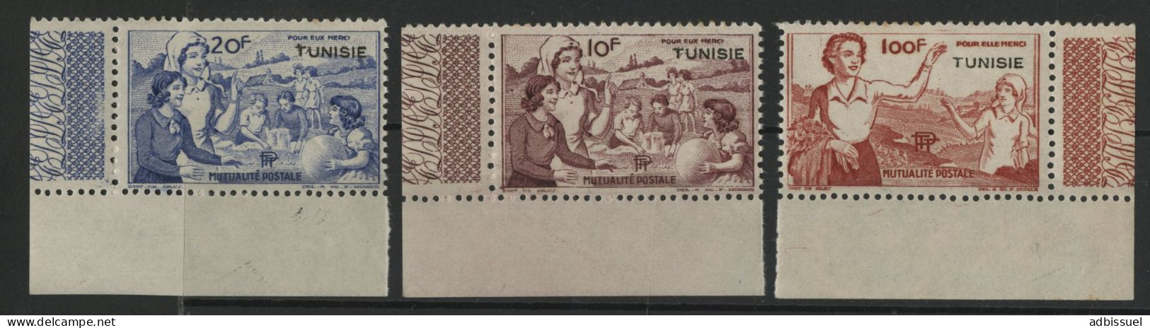 TUNISIE Timbres De Bienfaisance Des P. T. T. De 1945  "Pour Eux Merci" Neufs ** (MNH) 10 Fr, 20 Fr Et 100 Fr TB - Ungebraucht