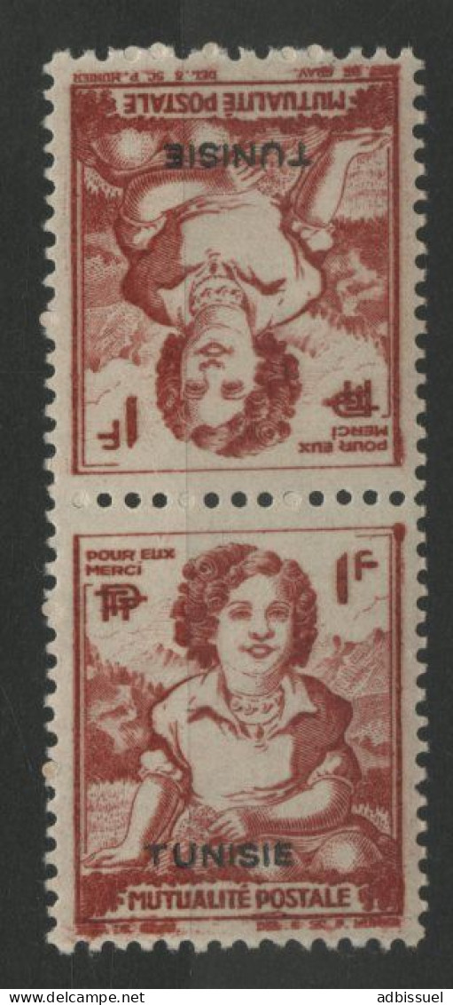 TUNISIE Tête- Bêche Timbres De Bienfaisance Des P. T. T. De 1945  "Pour Eux Merci" Neufs ** (MNH) 1 Fr Rouge TB - Unused Stamps