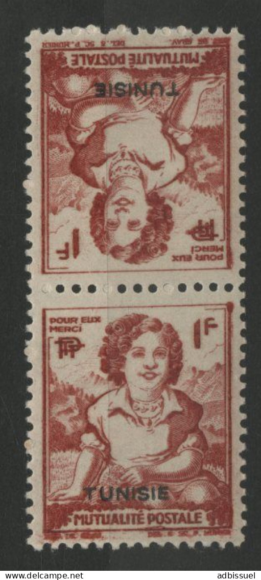 TUNISIE Tête- Bêche Timbres De Bienfaisance Des P. T. T. De 1945  "Pour Eux Merci" Neufs ** (MNH) 1 Fr Rouge TB - Neufs