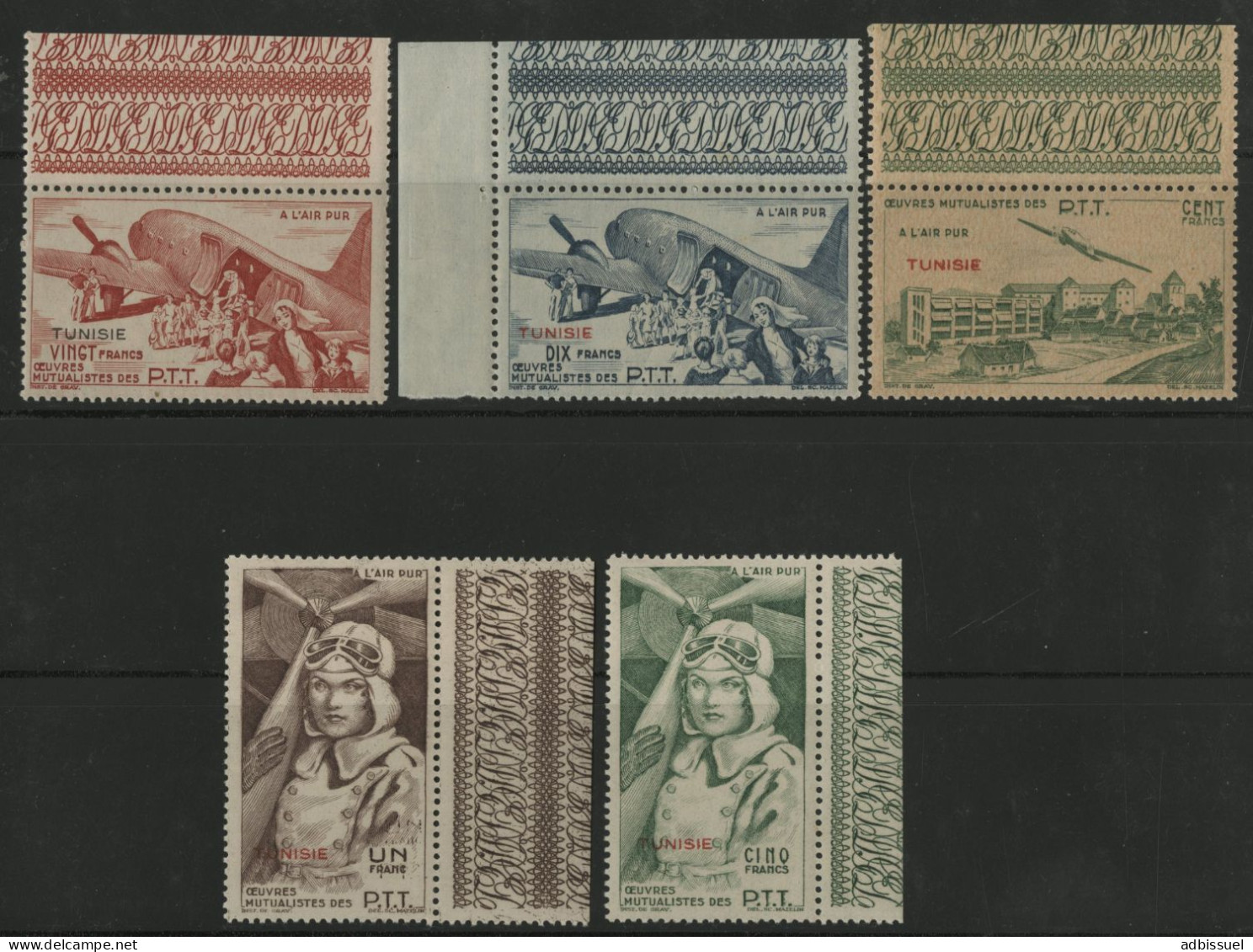TUNISIE Timbres De Bienfaisance Des P. T. T. De 1947 Neufs ** (MNH) Série Complète De 5 Valeurs TB - Unused Stamps