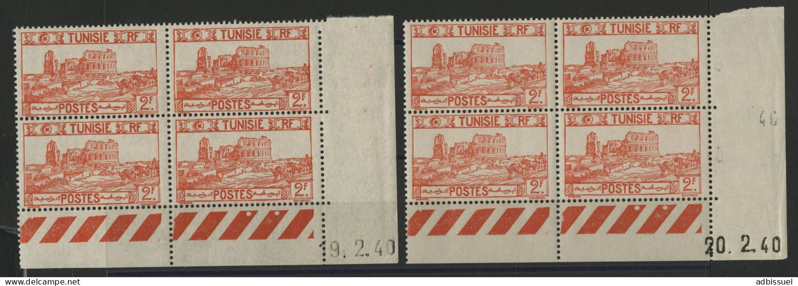 N° 217 Deux Blocs De Quatre Neufs ** (MNH) 2 Fr Vermillon + Coin Daté Du 19 Et 20/2/40 TB - Unused Stamps
