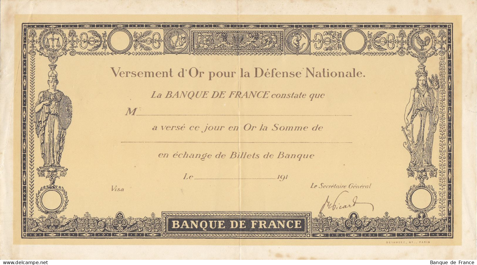 Versement D'or Pour La Défense Nationale VIERGE De 191? - Bonds & Basic Needs