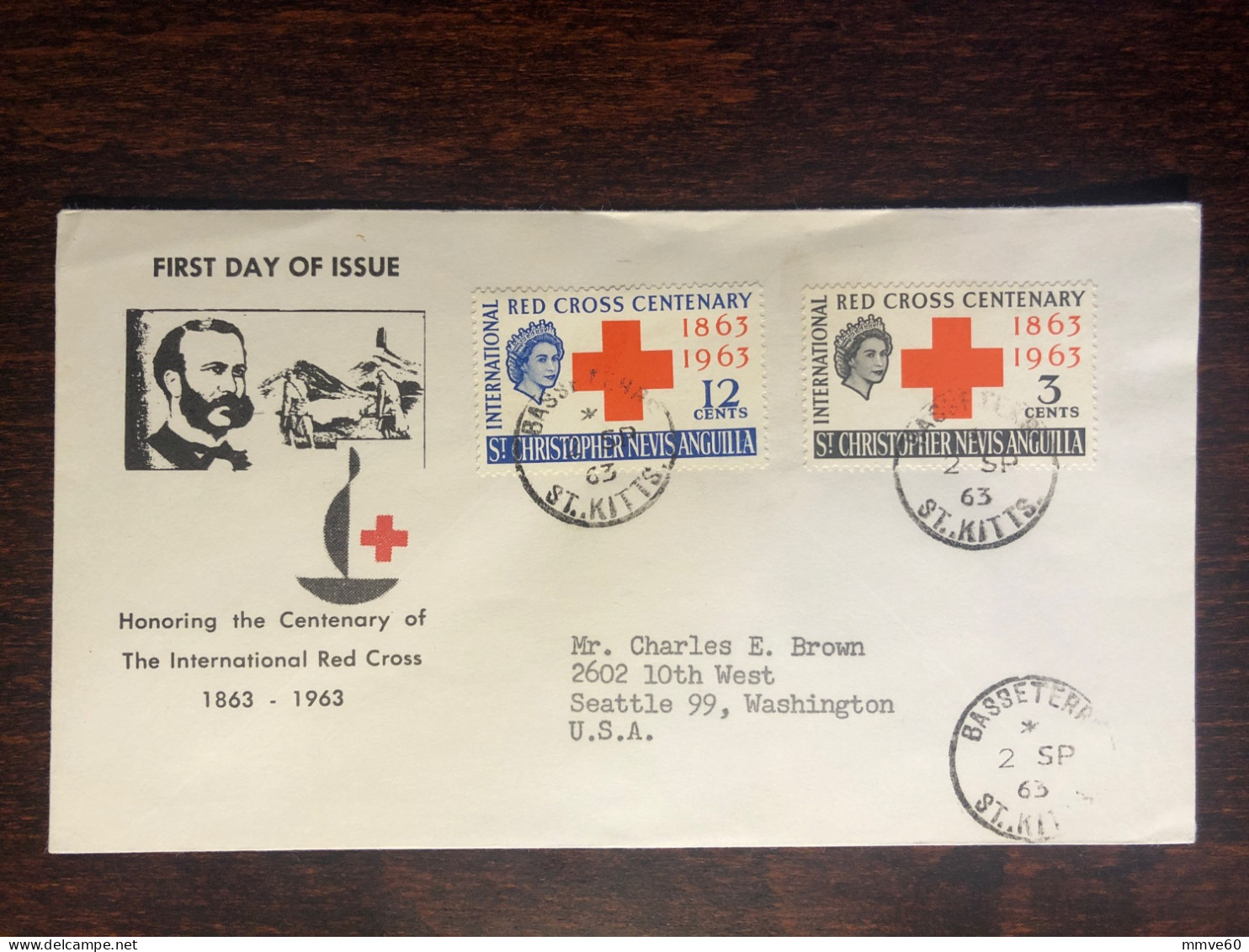 ST CHRISTOPHER FDC COVER 1963 YEAR RED CROSS HEALTH MEDICINE STAMPS - St.Christopher, Nevis En Anguilla (...-1980)