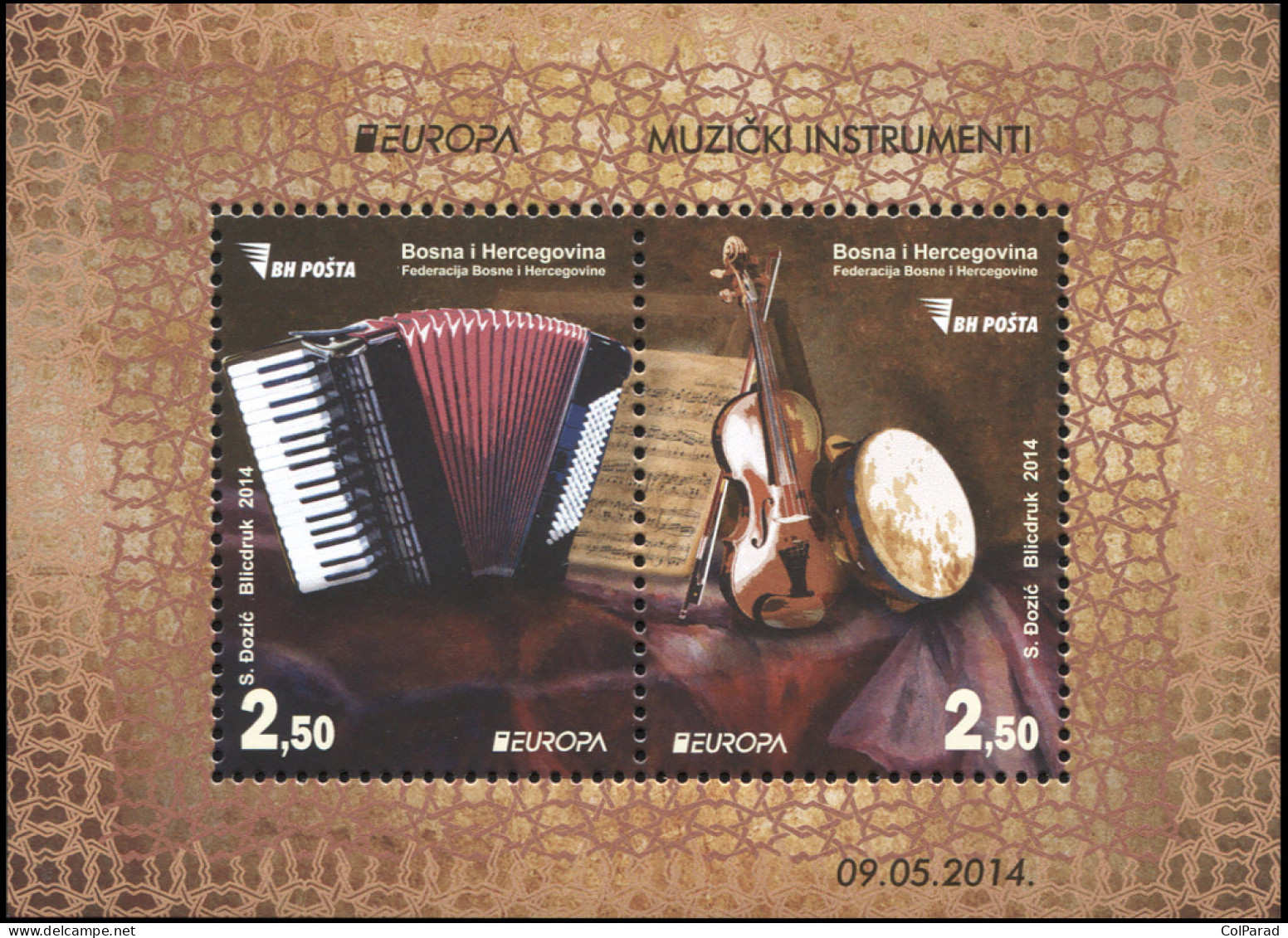 BOSNIA AND HERZEGOVINA - 2014 - SOUVENIR SHEET MNH ** - Musical Instruments - Bosnie-Herzegovine