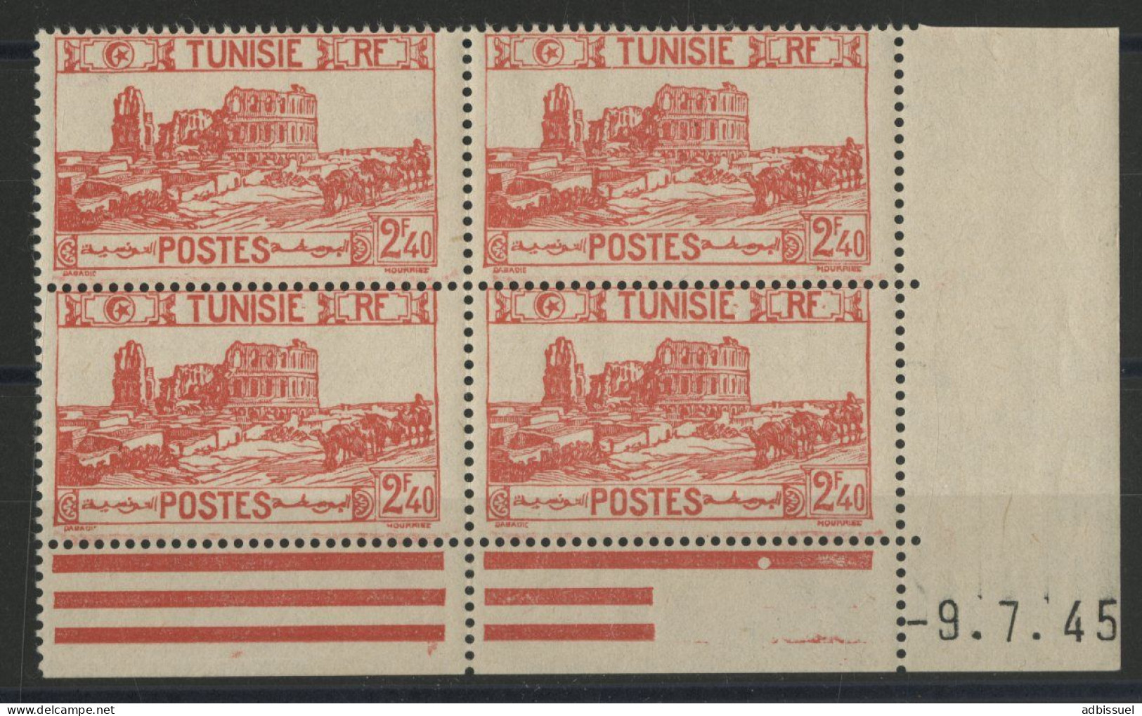 N° 282 Bloc De Quatre Neuf ** (MNH) 2,40 Fr Rouge + Coin Daté Du 9/7/45 TB - Nuovi