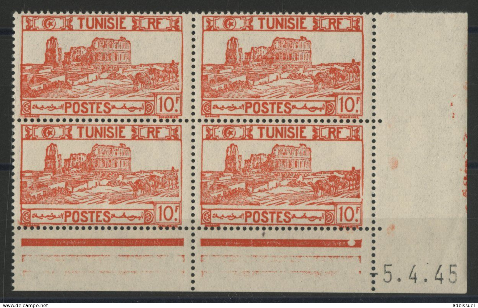 N° 291 Bloc De Quatre Neuf ** (MNH) 10 Fr Rouge-orange + Coin Daté Du 5/4/45 TB - Ongebruikt