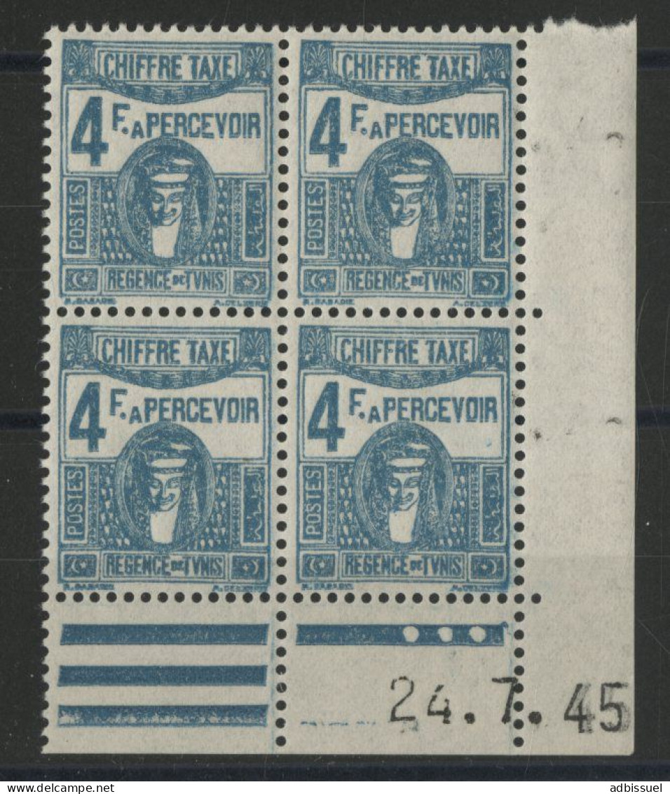 TAXE N° 64 Bloc De Quatre Neuf ** (MNH) 4 Fr Bleu-vert + Coin Daté Du 24/7/45 TB - Portomarken