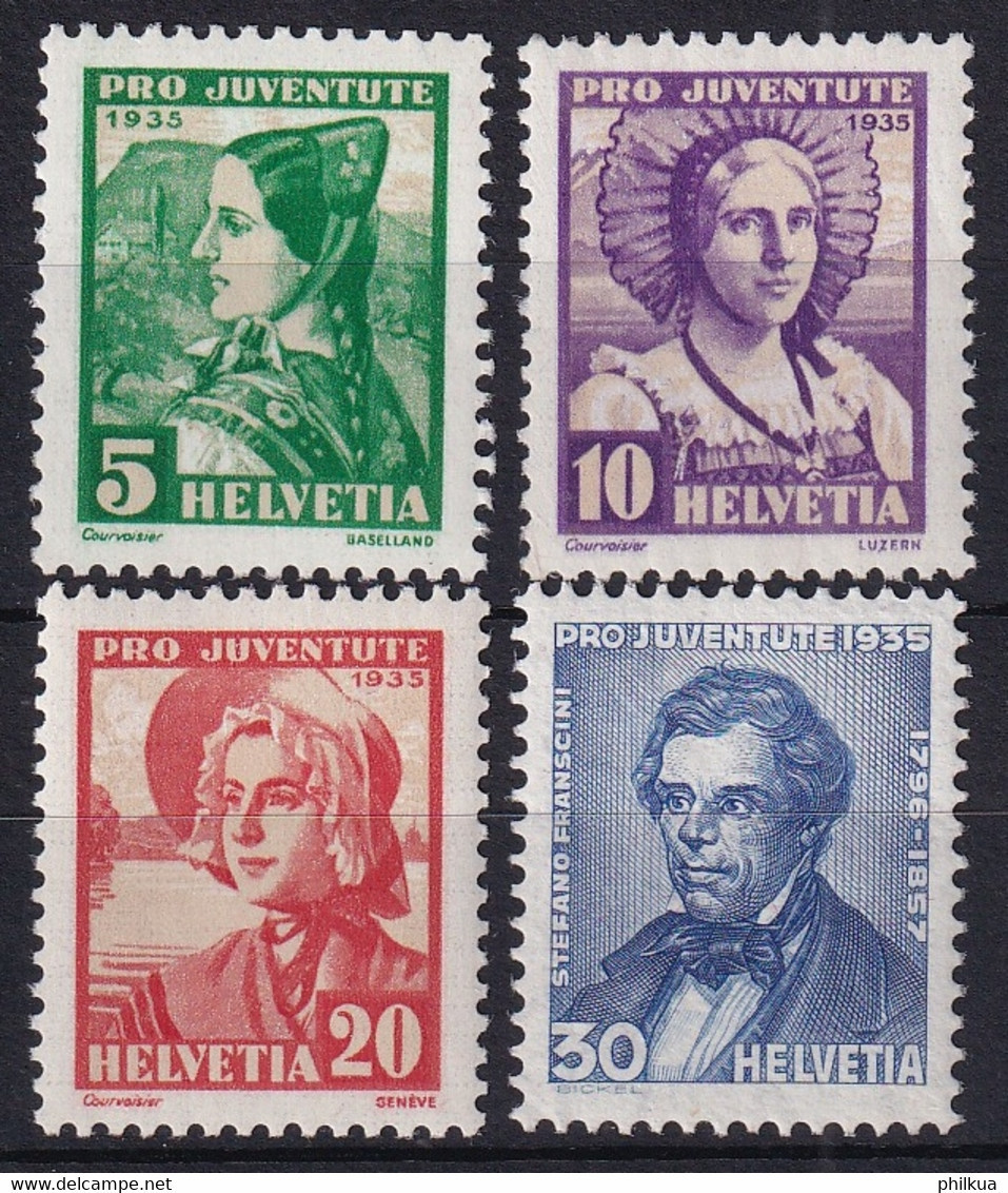 MiNr. 287 - 290 Schweiz1935, 1. Dez. „Pro Juventute“: Frauentrachten (III); Stefano Franscini - Postfrisch/**/MNH - Nuovi