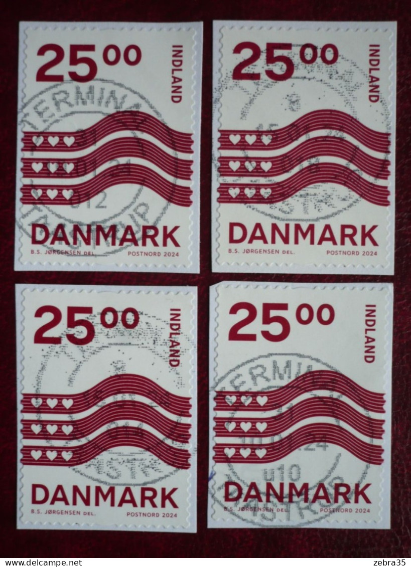 Dänemark 4 X 25 Kr. Marke Wellen- Und Herz-Design 2024 Gestempelt / Used - Gebraucht