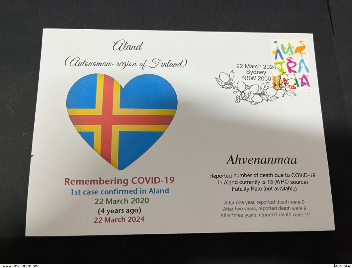 22-3-2024 (3 Y 44) COVID-19 4th Anniversary - Aland (Finland) - 22 March 2024 (with OZ Stamp) - Malattie