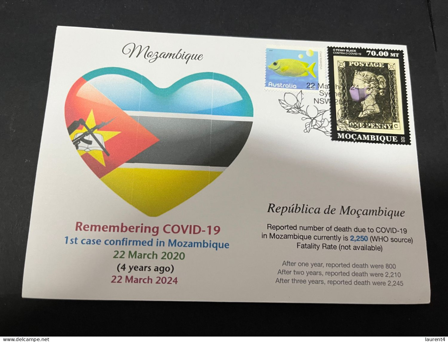 22-3-2024 (3 Y 44) COVID-19 4th Anniversary - Mozambique - 22 March 2024 (with Mozambique COVID-19 Stamp) - Malattie