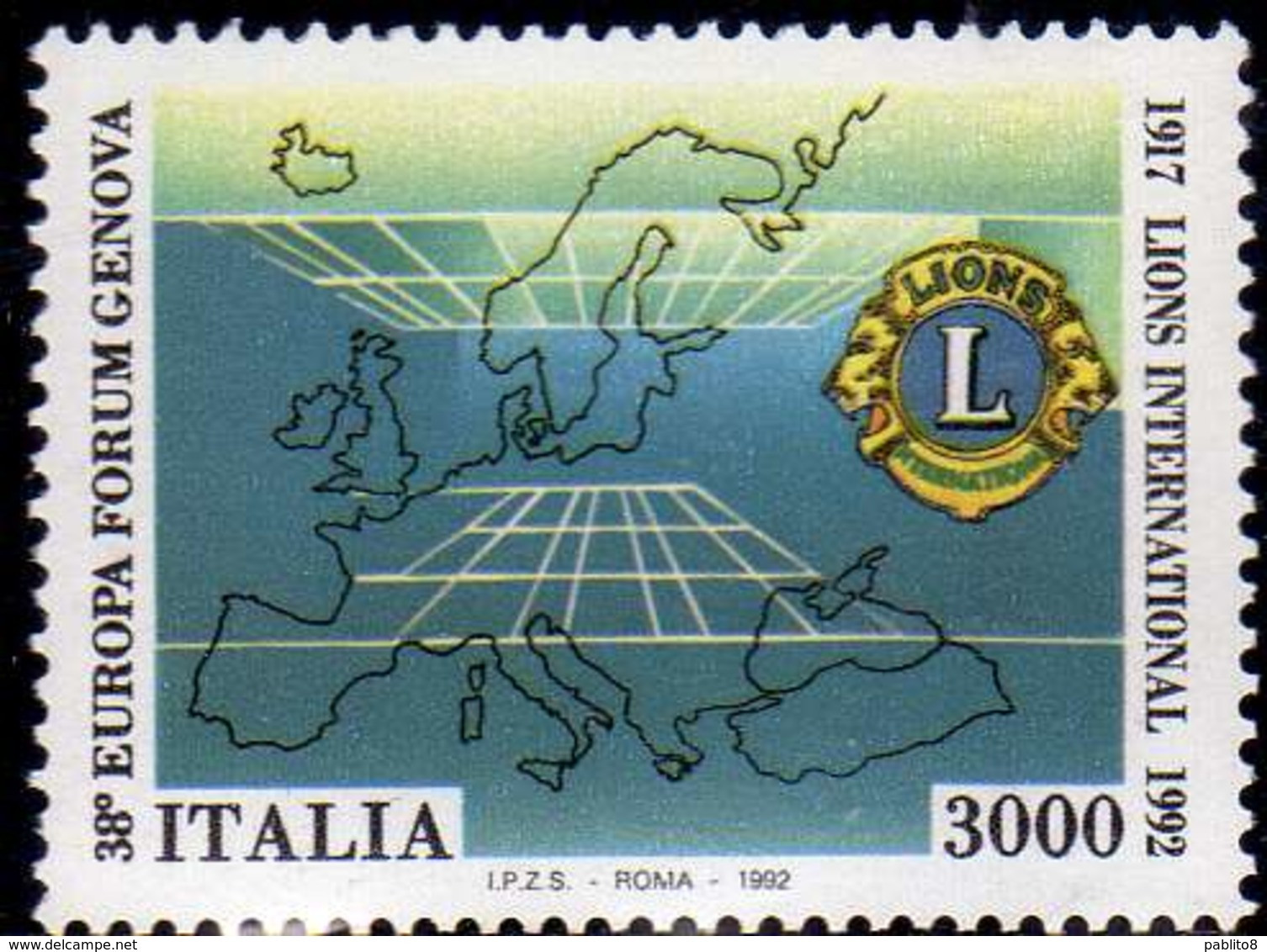 ITALIA REPUBBLICA ITALY REPUBLIC 1992 EUROPA FORUM LIONS INTERNATIONAL CLUBS GENOVA LIRE 3000 MNH - 1991-00: Neufs