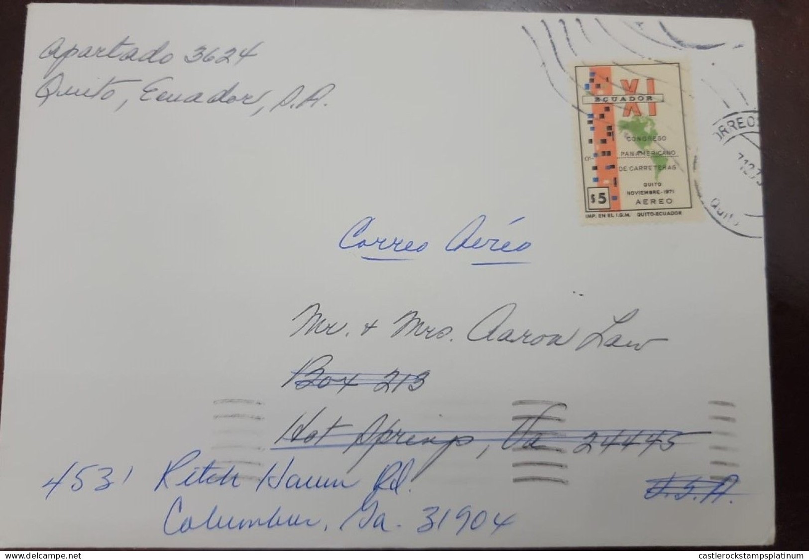 O) 1971 ECUADOR, PAN AMERICAN ROAD CONGRESS, MAP, CIRCULATED COVER TO COLOMBIA, REDIGGERED CORRESPONDENCE - Ecuador