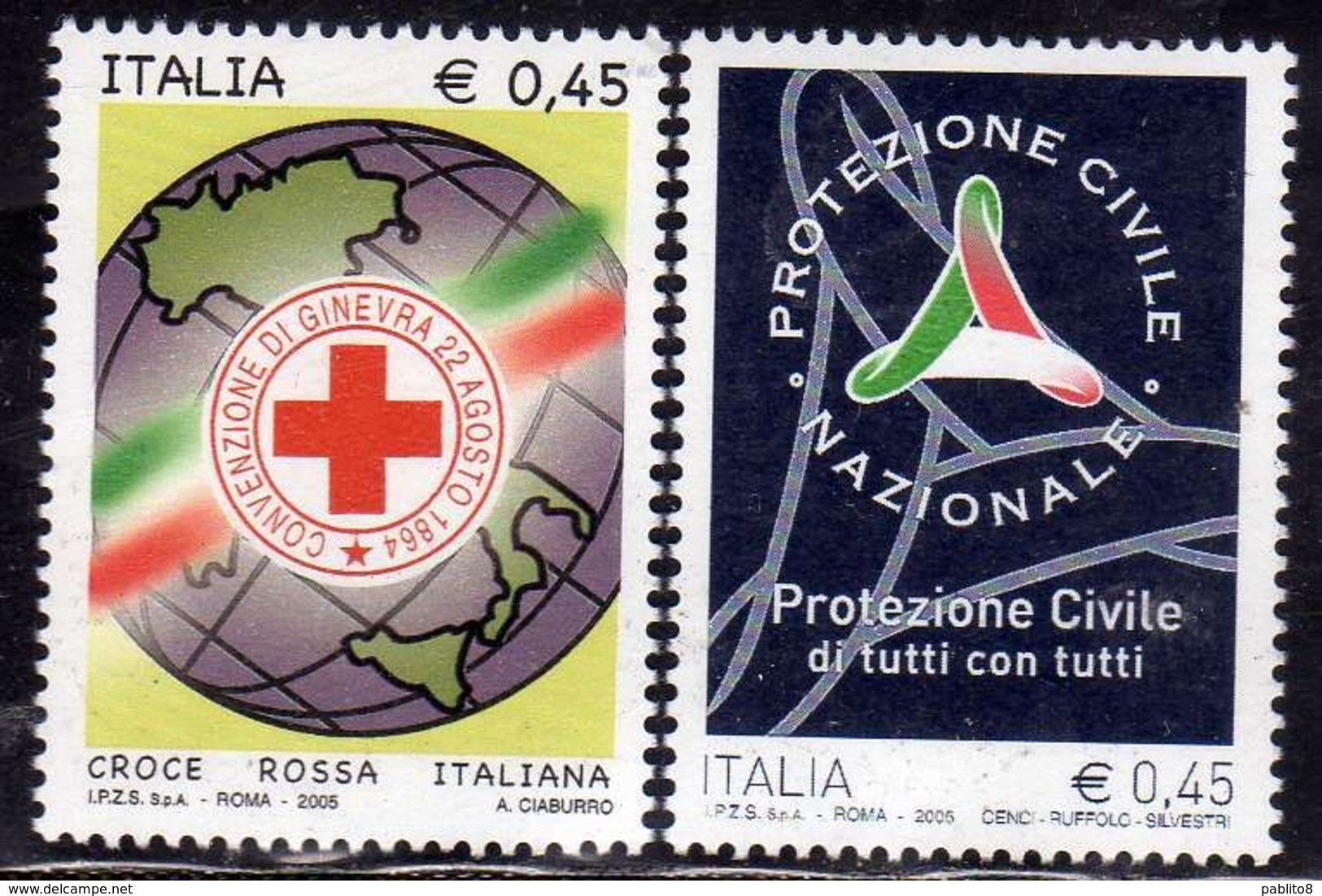 ITALIA REPUBBLICA ITALY REPUBLIC 2005 LE ISTITUZIONI CROCE ROSSA RED CROSS E PROTEZIONE CIVILE SERIE COMPLETA MNH - 2001-10:  Nuovi