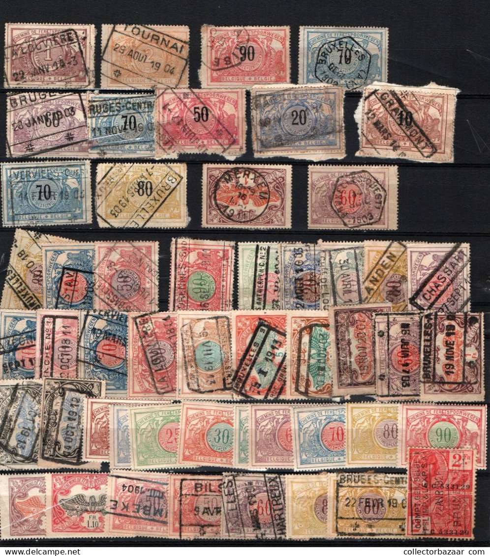 Belgium Belgique A Good Lot Collection Railway Railroad Stamps Chemins De Fer Starting In 1895 Postmarks - Oblitérés