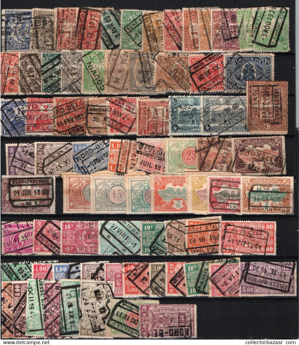 Belgium Belgique A Good Lot Collection Railway Railroad Stamps Chemins De Fer Starting In 1895 Postmarks - Afgestempeld