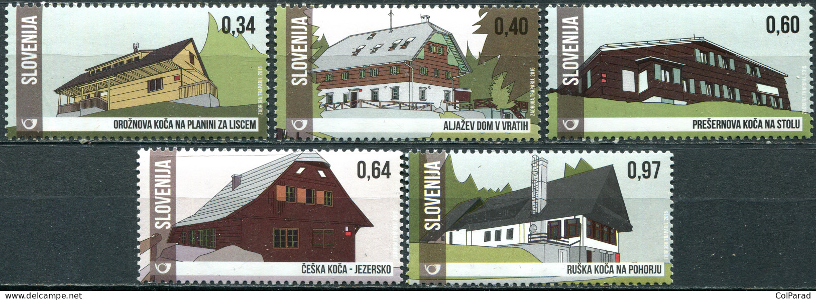 SLOVENIA - 2015 - SET OF 5 STAMPS MNH ** - Mountain Huts Of Slovenia - Slovénie