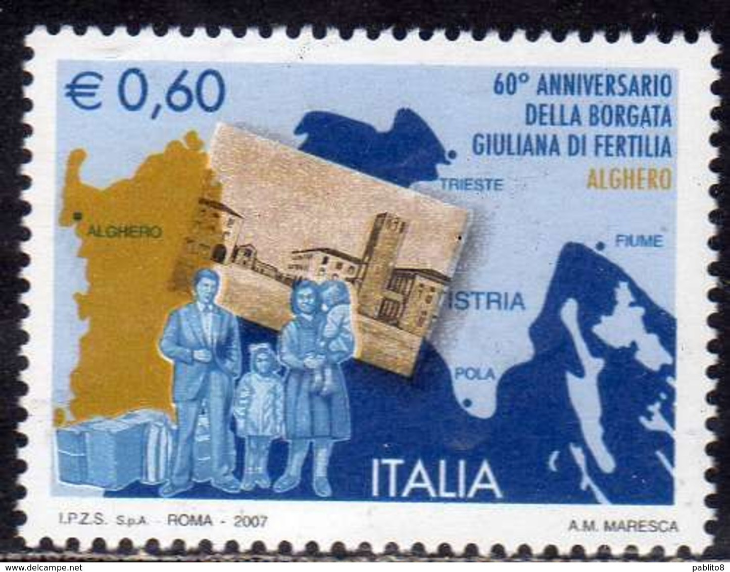 ITALIA REPUBBLICA ITALY REPUBLIC 2007 BORGATA GIULIANA DI FERTILIA DI ALGHERO € 0,60 MNH - 2001-10:  Nuovi