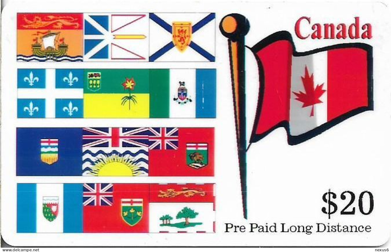 Canada - Prepaid Long Distance, Flags, Remote Mem. 20$, Used - Canada