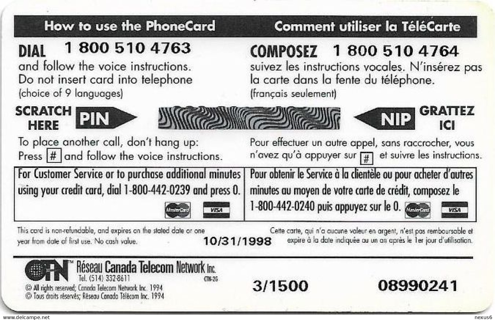 Canada - CTN - Nouvelles Frontieres, La Seigneurie Du Triton, Exp.31.10.1998, Remote Mem. 10$, 1.500ex, Mint - Kanada