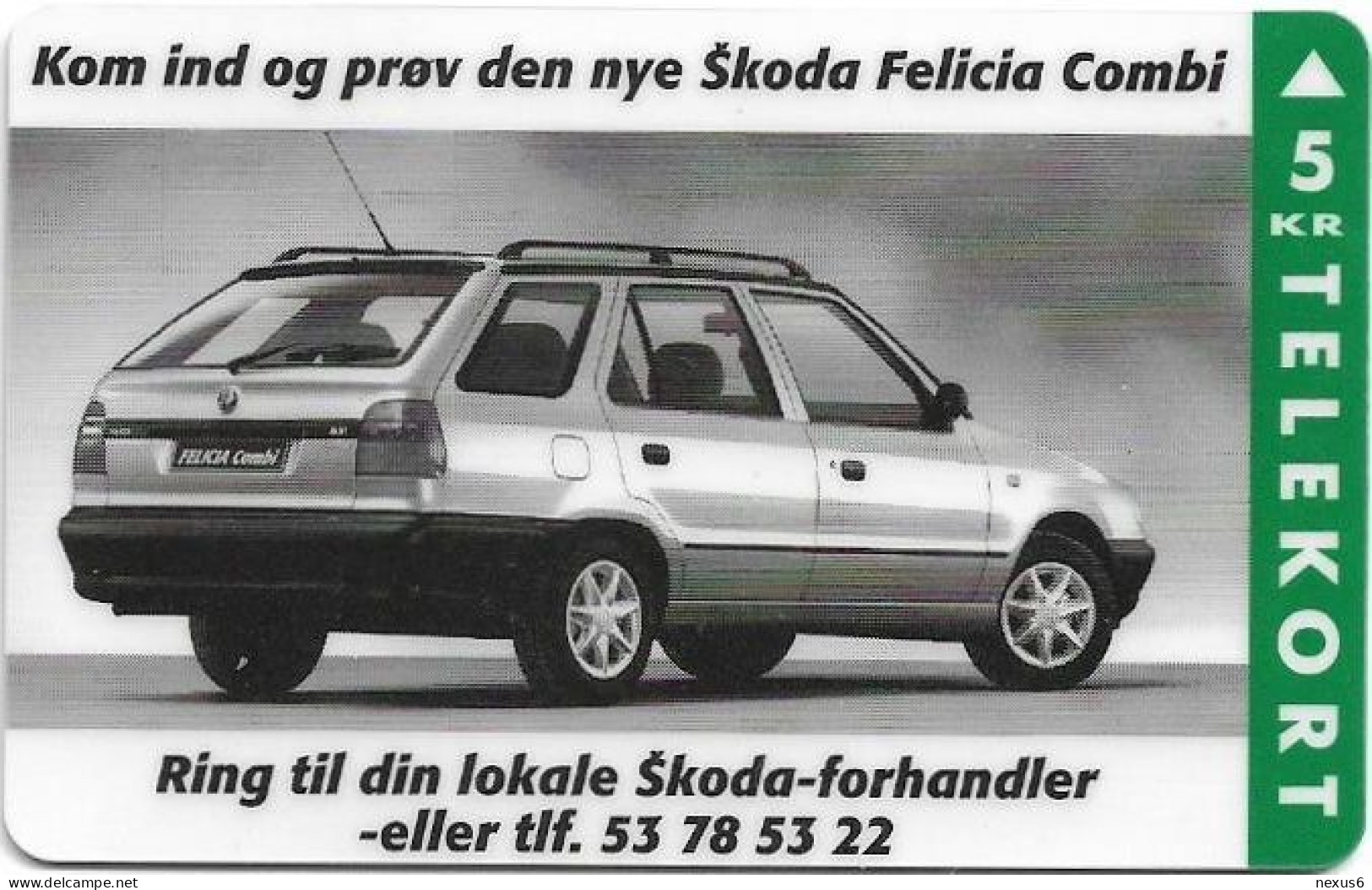Denmark - Fyns - Skoda Felicia Combi Car - TDFP038 - 11.1995, 3.500ex, 5kr, Used - Denmark