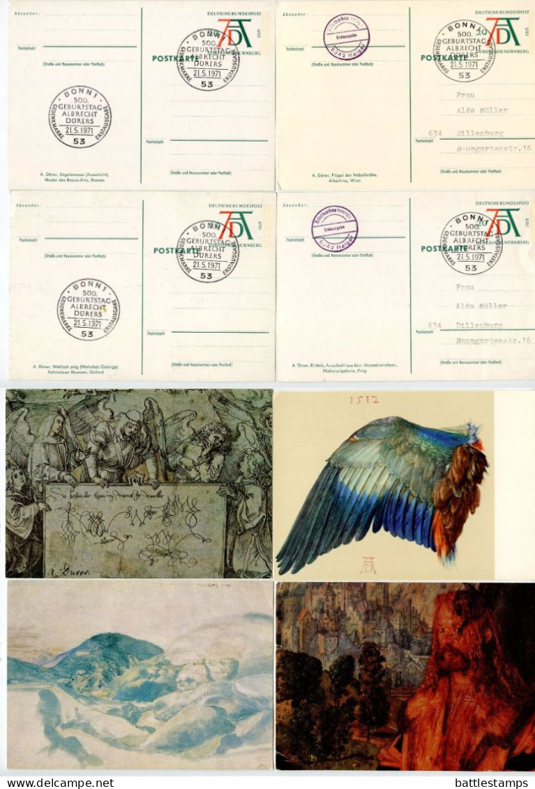 Germany, West 1971 Set Of 4 Albrecht Dürer Postal Cards With First Day Cancels - Cartes Postales Illustrées - Oblitérées