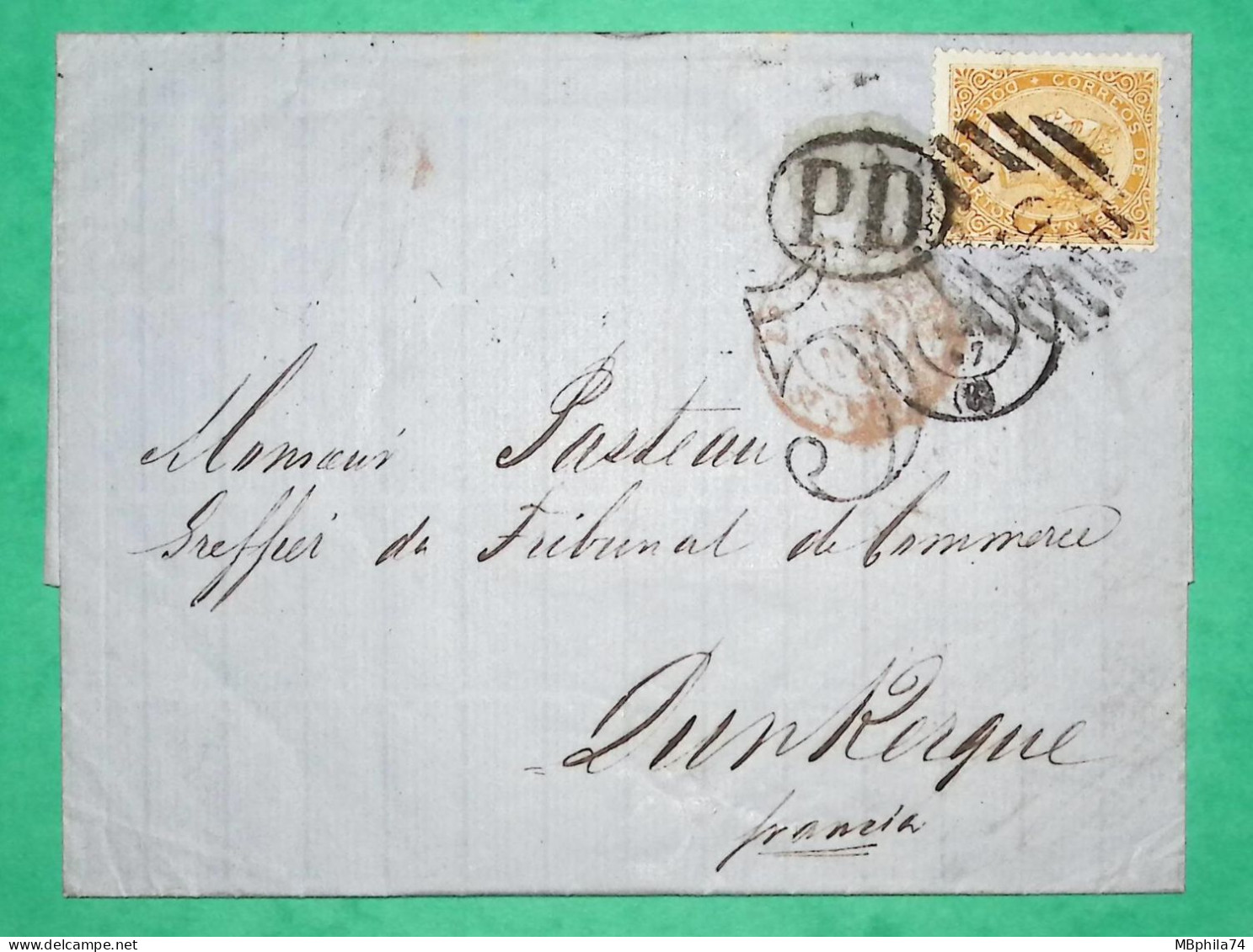 ISABEL 2 STAMP LETTRE COVER MALAGA POUR FOR DUNKERQUE FRANCE 1867 - Covers & Documents